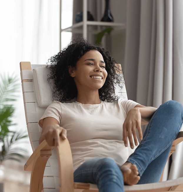 Young person relaxing on chair